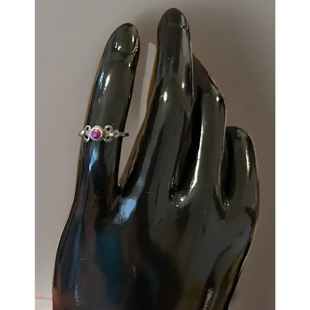 VTG Sterling Silver Garnet & CZ Stones Minimalist Midi Pinky Ring Art Deco 3